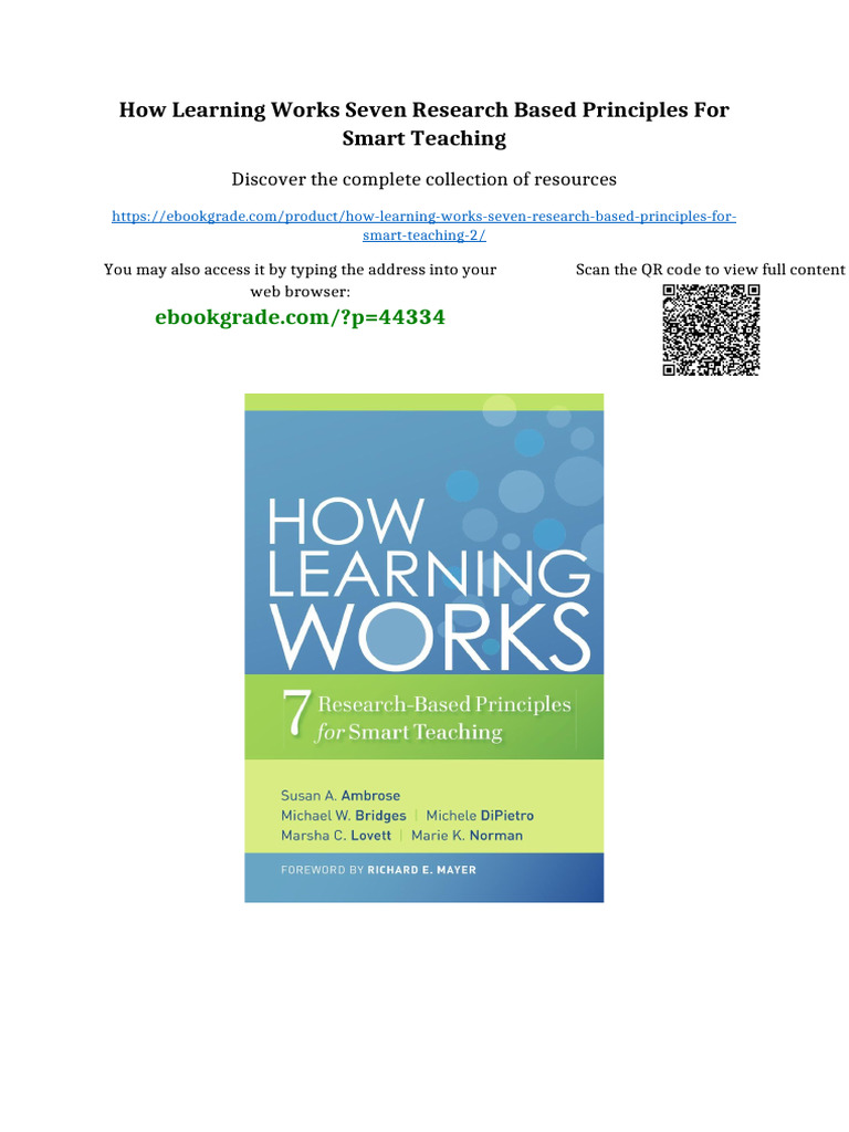 How Learning Works Seven Research Based Principles For Smart Teaching ...