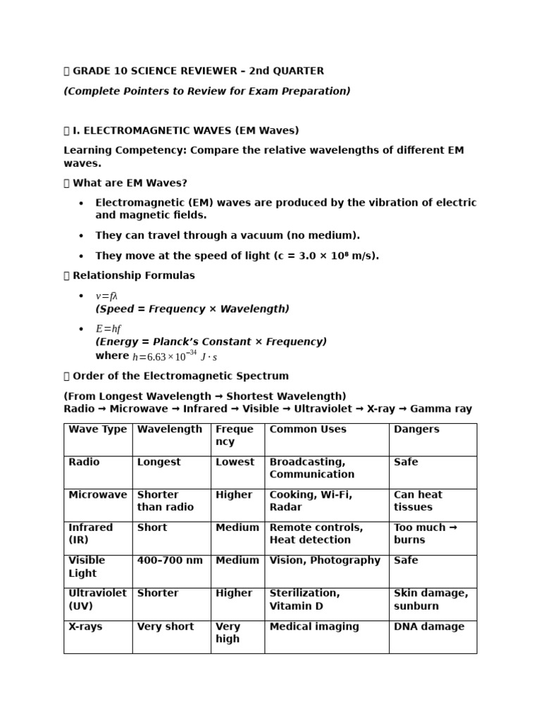 Science 10 Reviewer Q2 | PDF | Electromagnetic Radiation ...