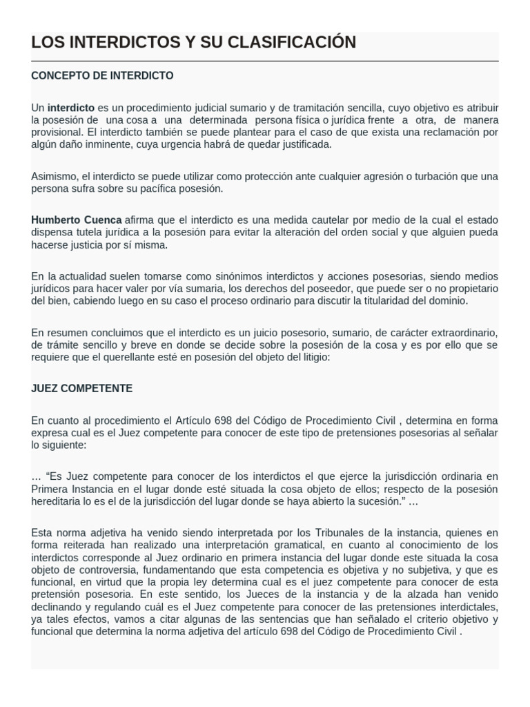 482132859 Los Interdictos y Su Clasificacion Docx | PDF | Posesión (Ley ...