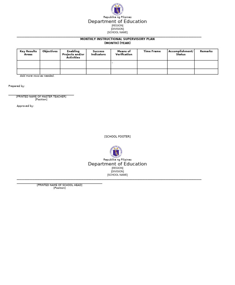 Annex B Instructional Supervisory Plan Template (v2) | PDF