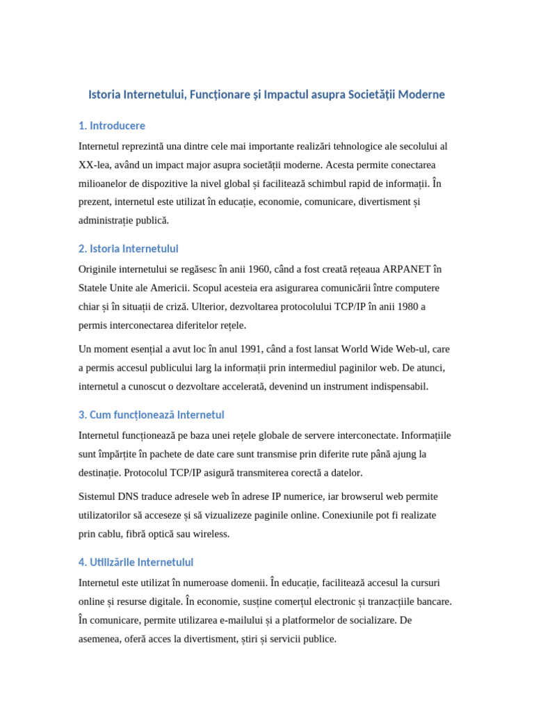 Proiect - Academic - Istoria - Internetului 2 | PDF