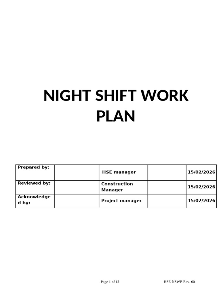 HSE Plan - Night Shift | PDF | Occupational Safety And Health | Safety