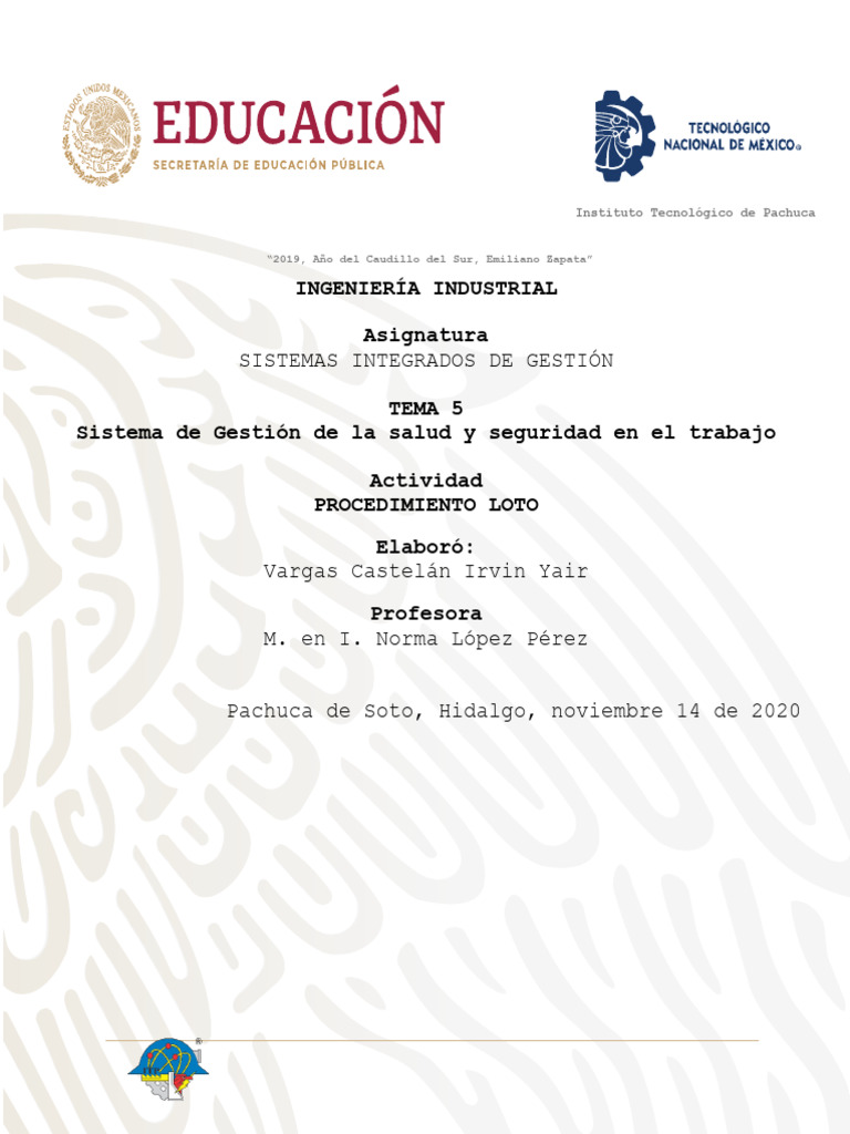 Vargas Castelan Irvin Yair_Procedimiento LOTO | PDF | Administración de ...
