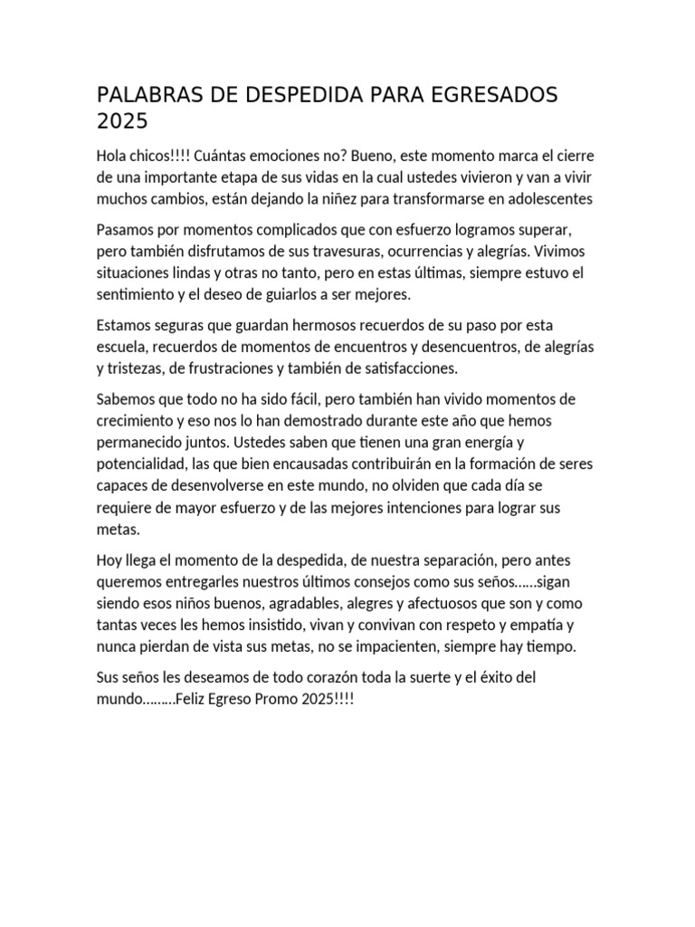 Palabras de Despedida Para Egresados 2025 | PDF
