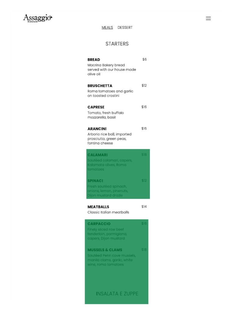 Menu - Assaggio Restaurant Seattle | PDF