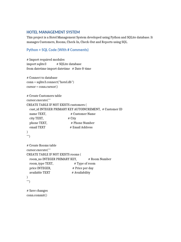Hotel Management System With Comments-3 | PDF