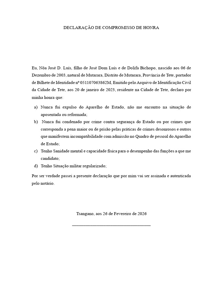 Declaração de Compromisso de Honra12 | PDF