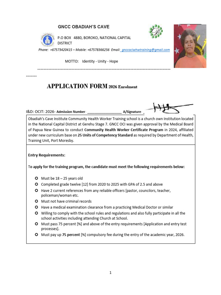 Barbra Livinai GNCC Obedia Cave CHW School Application Form (2026) | PDF