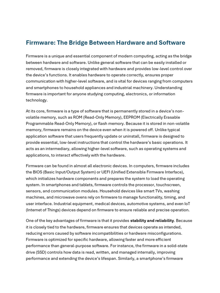 Firmware The Bridge Between Hardware and Software | PDF | Read Only ...