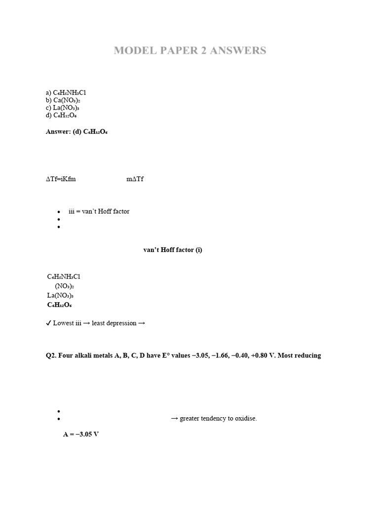 Model Paper 2 Answers | PDF | Chemical Compounds | Chemical Polarity