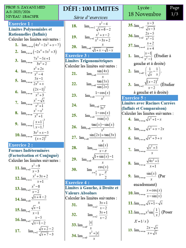 Math Exercises - Défi-100 Limites Pour Devenir Un Expert | PDF | Échecs ...