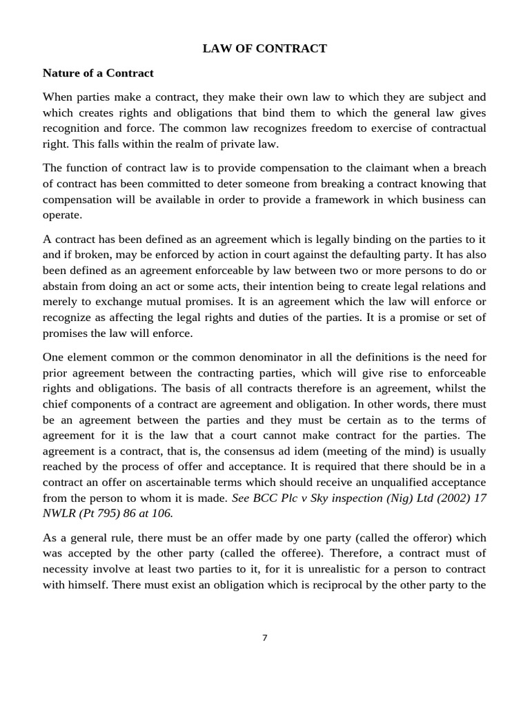 Law of Contract Lecture Note | PDF | Offer And Acceptance | Consideration