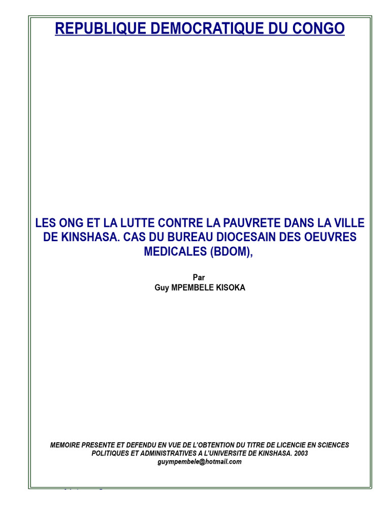 Republique Democratique Du Congo | PDF | Pauvreté | Pauvreté et sans-abri