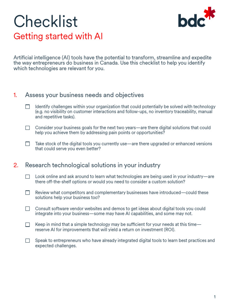 BDC Ai Checklist | PDF | Artificial Intelligence | Intelligence (AI ...