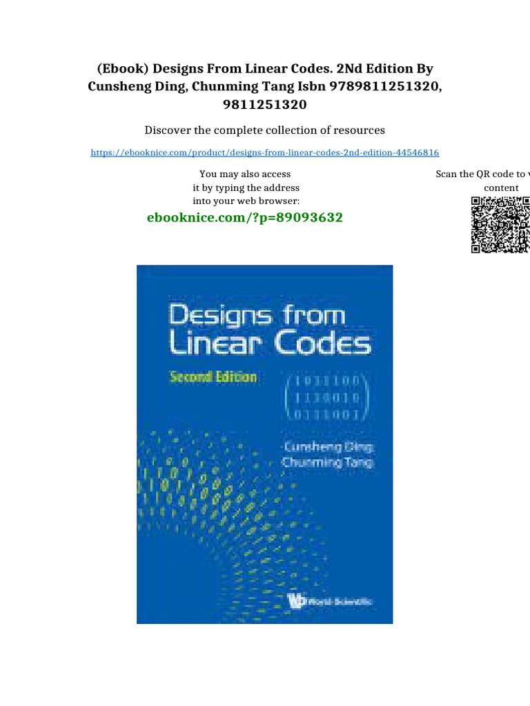 (Ebook) Designs From Linear Codes. 2nd Edition by Cunsheng Ding ...