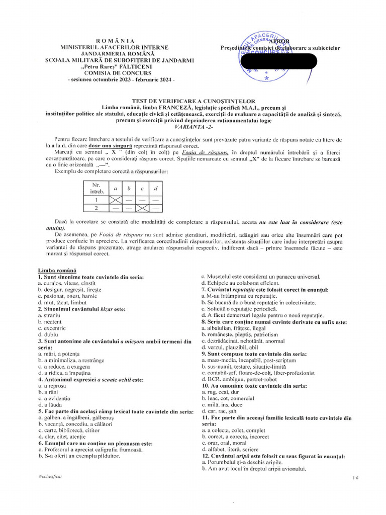 Test Grila Franceza Octombrie Februarie 2024 | PDF
