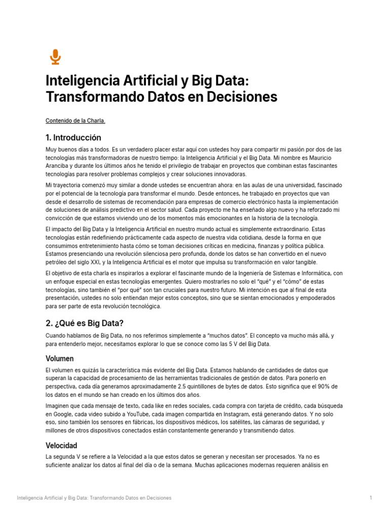Inteligencia Artificial y Big Data Transformando Datos en Decisiones | PDF