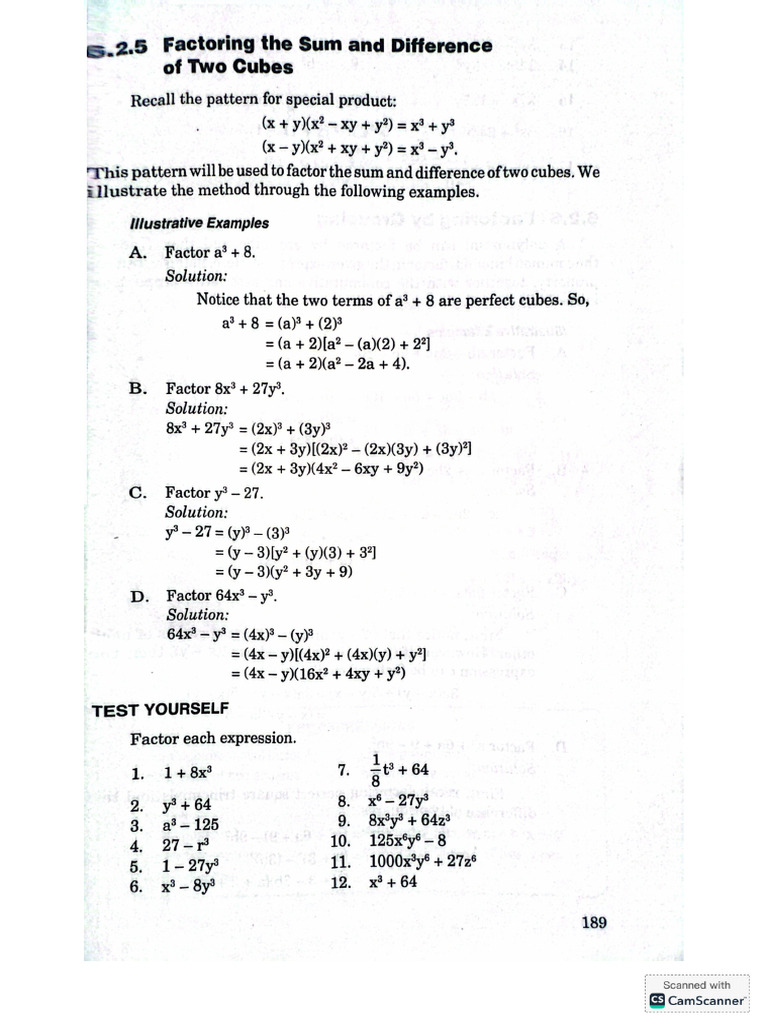 Factoring Sum and Difference of Two Cubes | PDF
