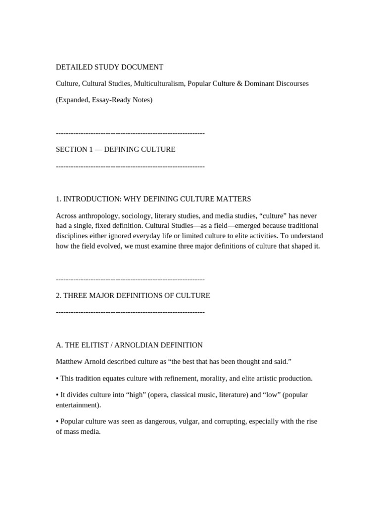 Expanded Cultural Studies Notes | PDF | Cultural Studies | Multiculturalism