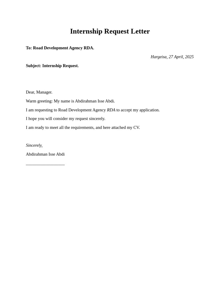 Internship Request Letter | PDF