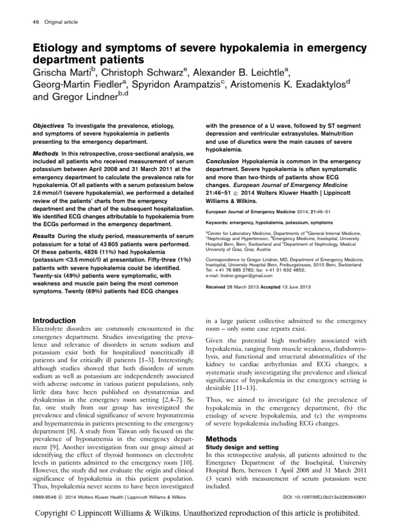 Etiology and Symptoms of Severe Hypokalemia In.9 | PDF | Intensive Care ...