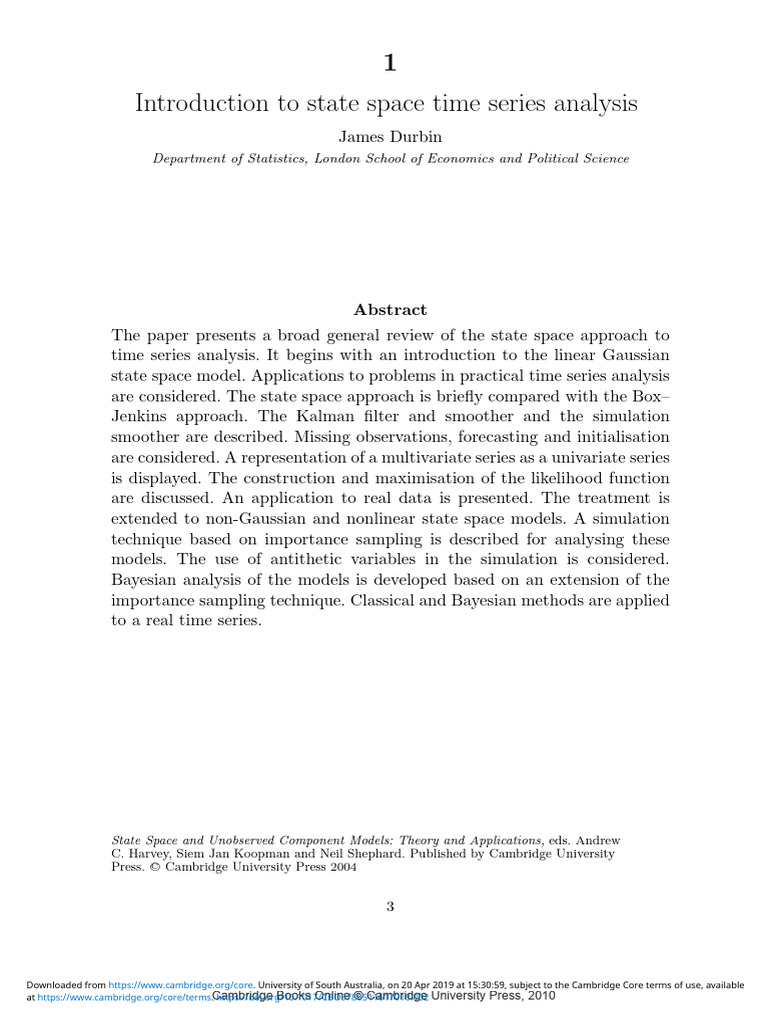 Introduction To State Space Time Series Analysis | PDF | Time Series ...