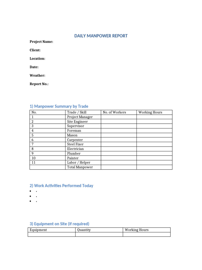 Daily Manpower Report Template | PDF