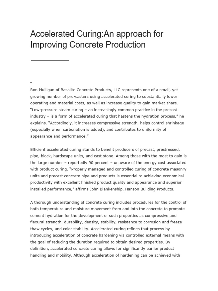 Accelerated Curing - An Approach For Improving Concrete Production ...