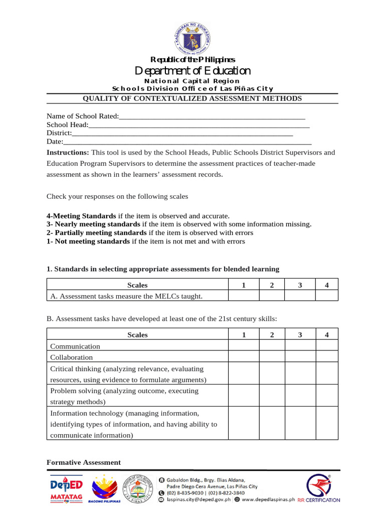 Edited Quality of Contextualized Assessment Methods | PDF | Educational ...