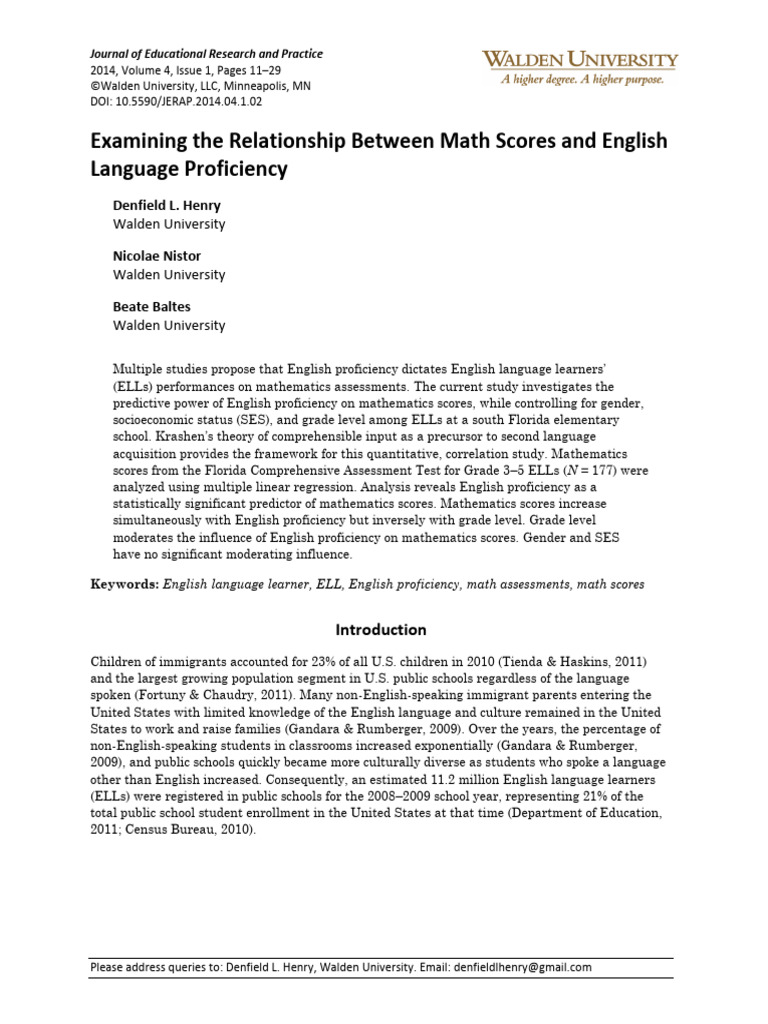 Math Scores and English Language Proficiency | PDF | Language ...