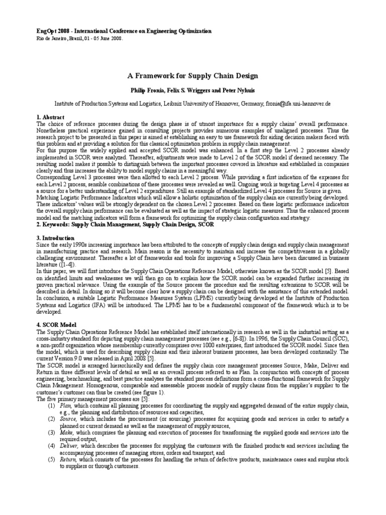Framework for Supply Chain Design | PDF | Business Process | Supply Chain
