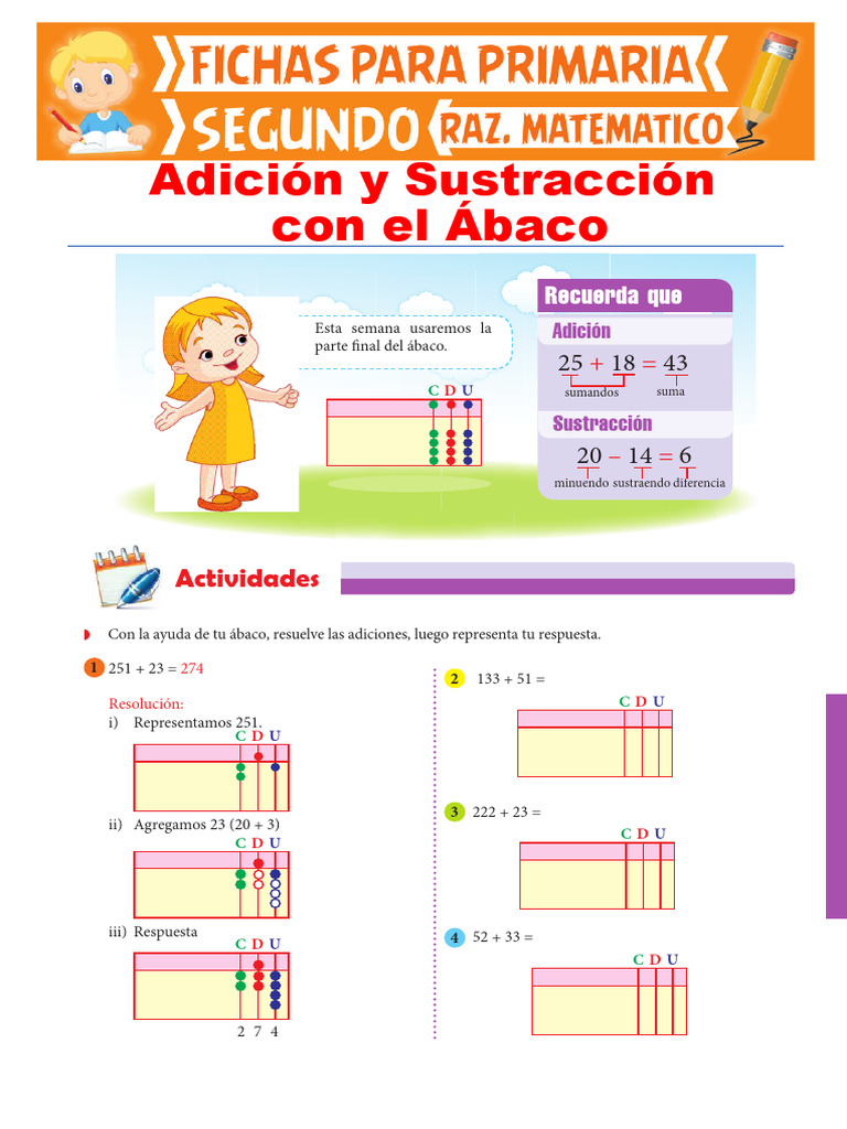 Suma y Resta Con El Ábaco para Segundo de Primaria | PDF | Sustracción ...