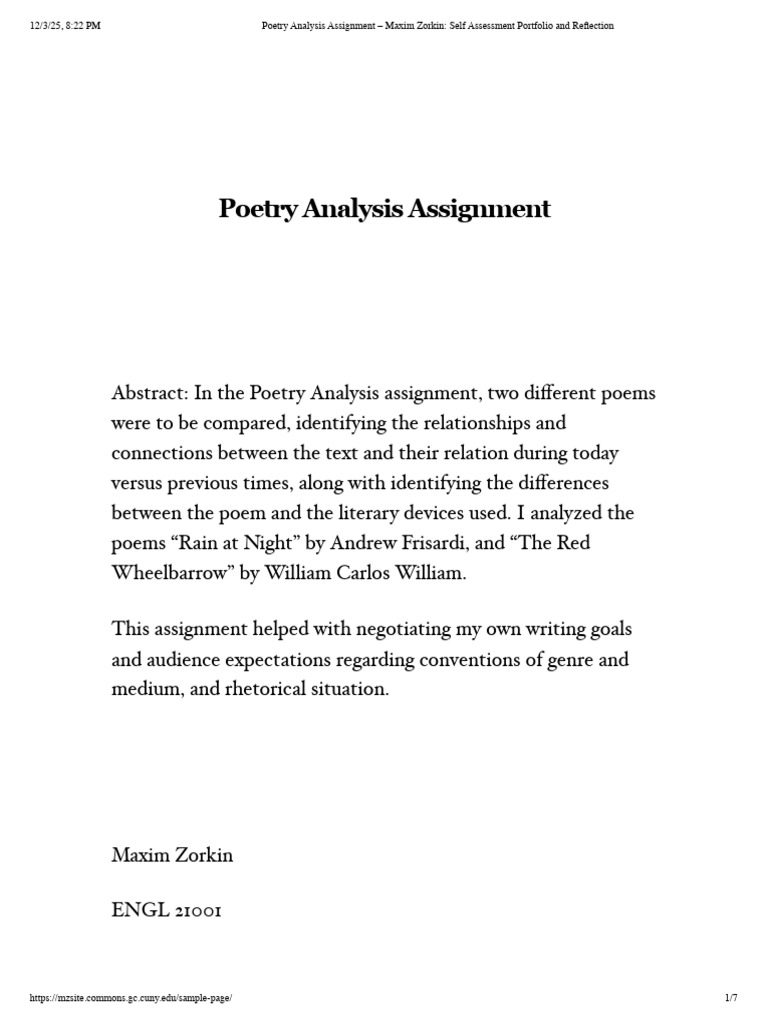 Poetry Analysis Assignment - Maxim Zorkin - Self Assessment Portfolio ...
