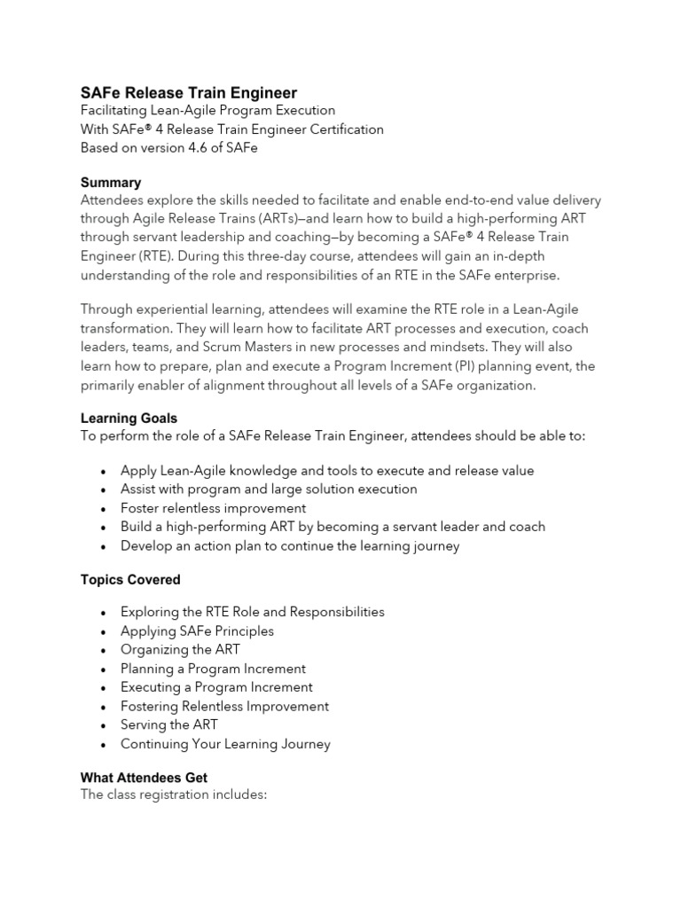 Safe Release Train Engineer 4.6 1 | PDF | Project Management ...