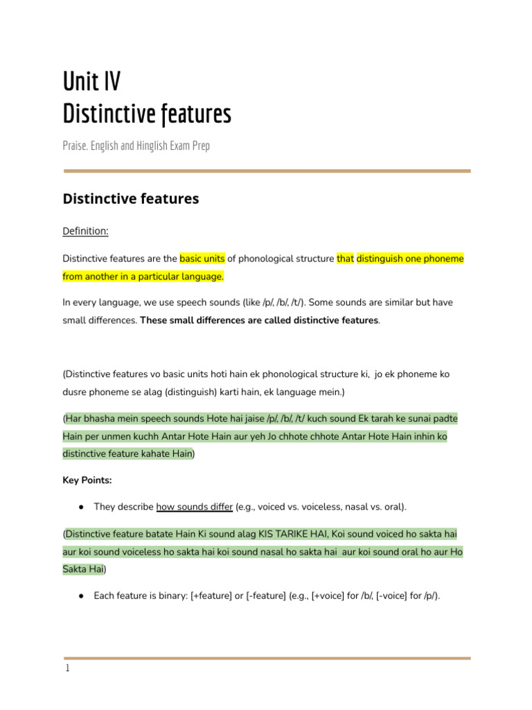 Distinctive Feature Unit 4 Topic 1 | PDF | Linguistics | Phonetics