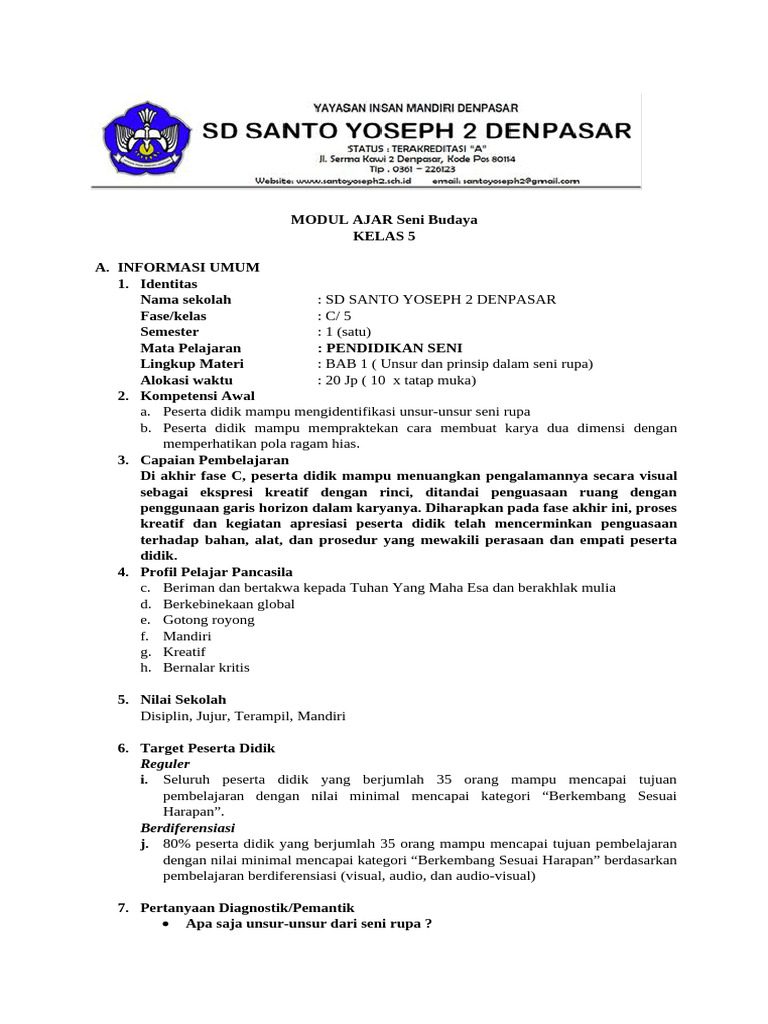 Modul Ajar Seni Budaya Bab 1 | PDF
