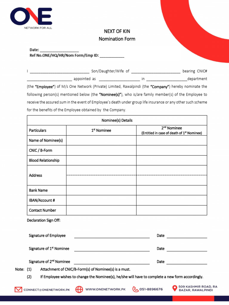 Next of Kin Nom Form | PDF