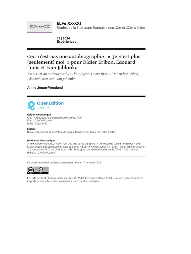 Elfe 7287 | PDF | Autobiographies | Identité (Science sociale)