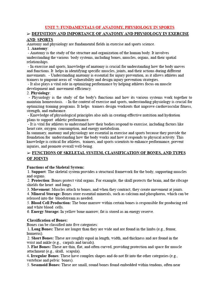 Unit 7 - Fundamentals of Anatomy, Physiology in Sports | PDF ...