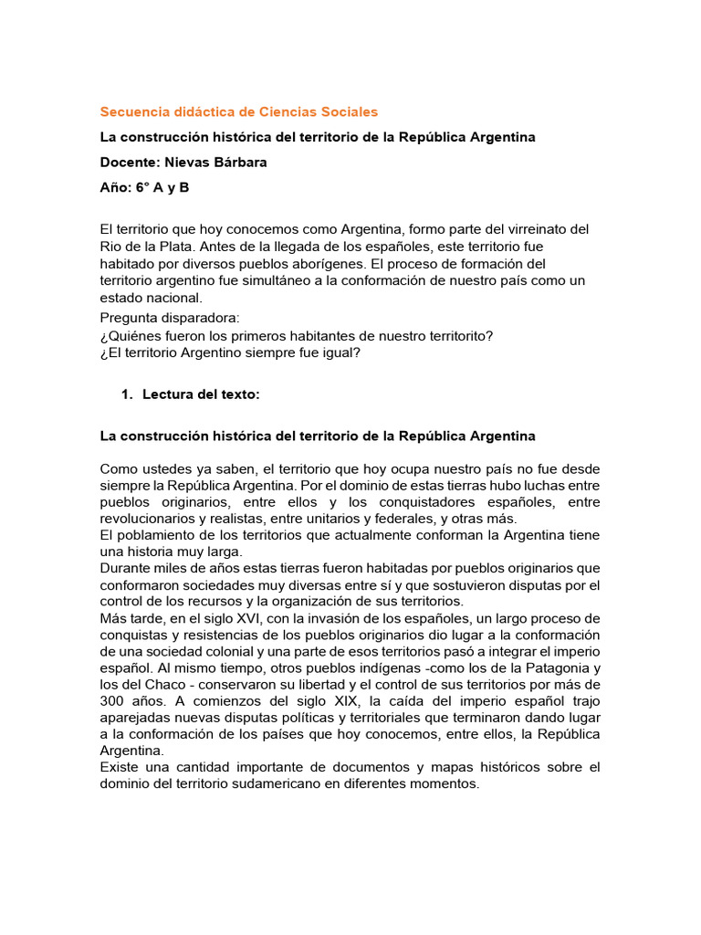 Sec La Construcción Del Territorio Argentino | PDF | Argentina ...