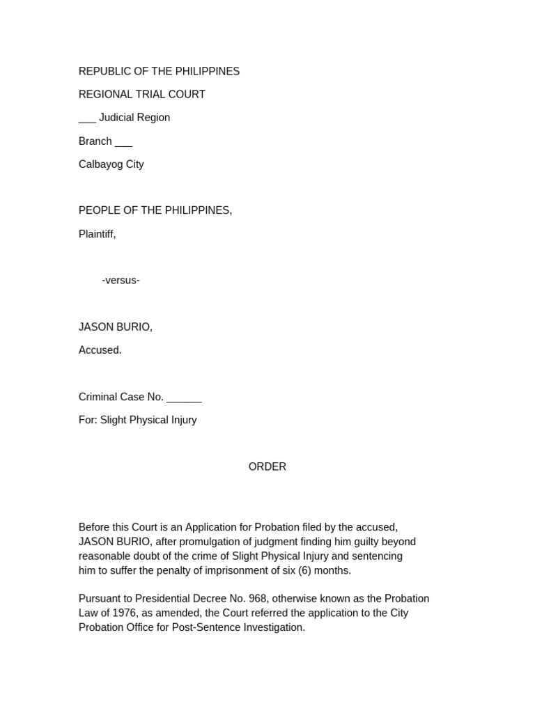 Order Granting Probation Jason Burio | PDF
