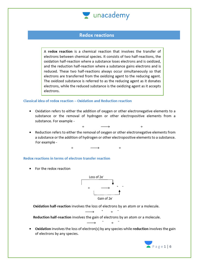 Formula Sheet - Redox Reactions | PDF | Redox | Chemical Reactions