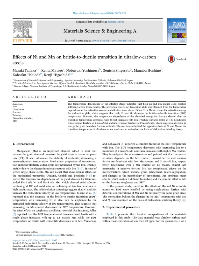 Effects of Ni and MN On Brittle-To-ductile Transition in Ultralow ...