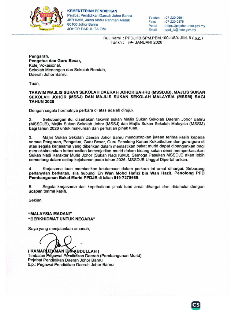 Takwim MSSD Sesi 2026 | PDF