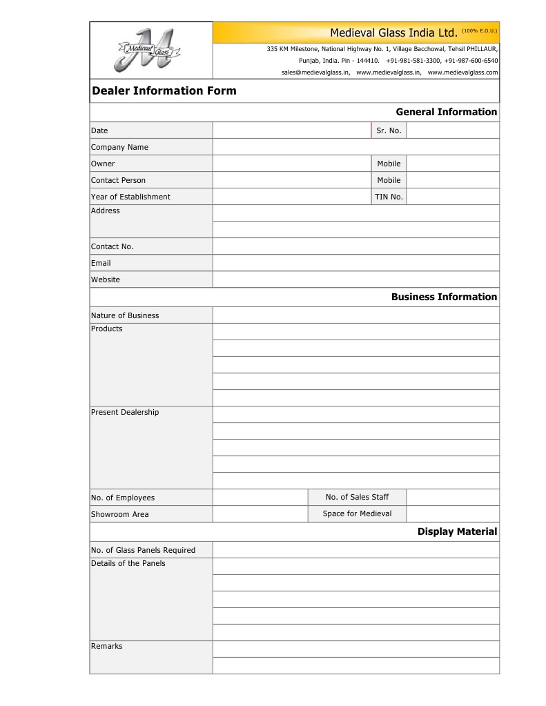 Dealer Information Form for Medieval Glass | PDF