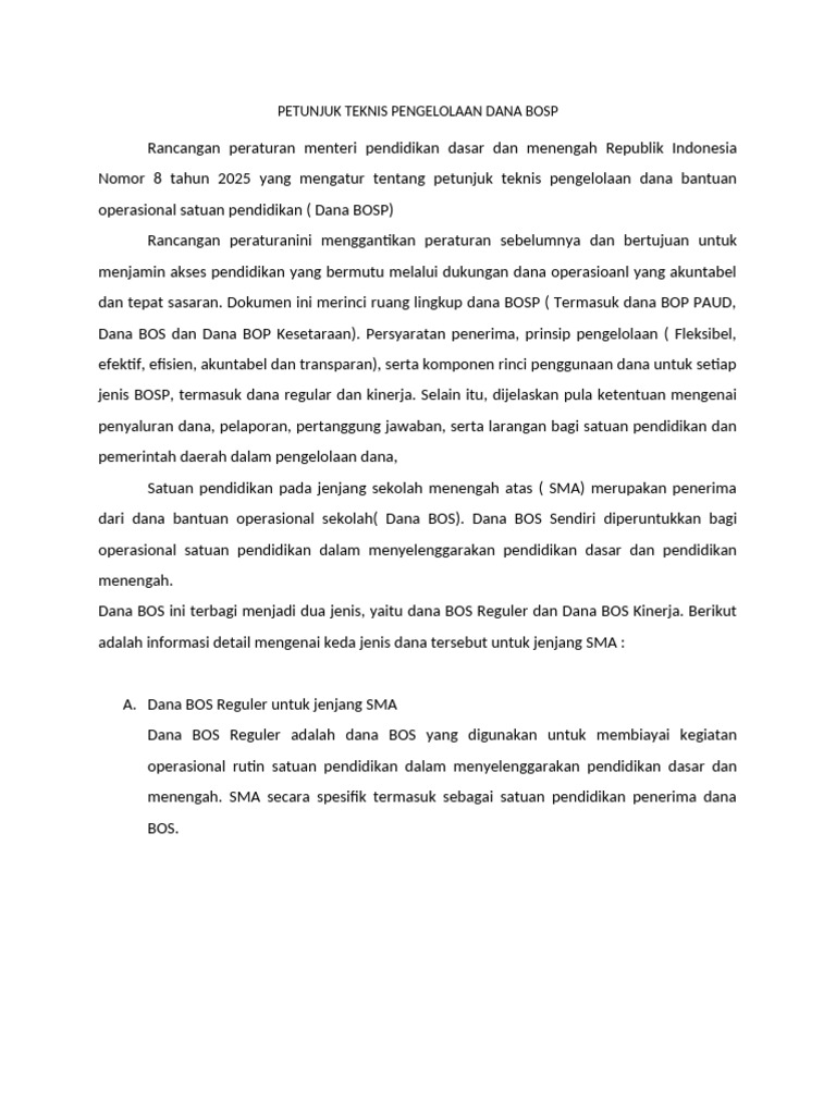 Petunjuk Teknis Pengelolaan Dana Bosp | PDF