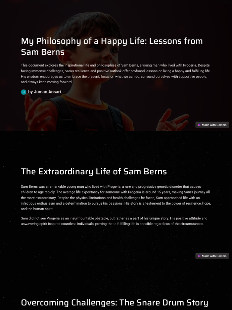 My Philosophy of A Happy Life Lessons From Sam Berns | PDF ...