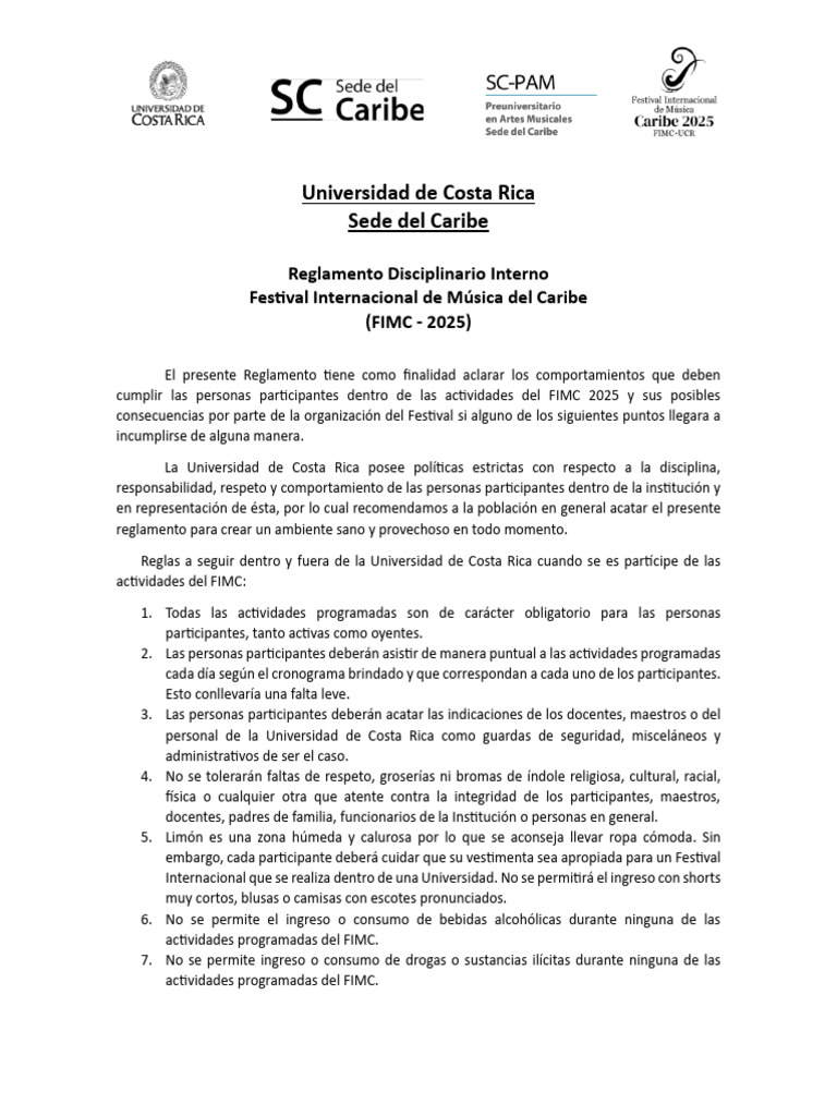 Reglamento Disciplinario Interno FIMC 2025 Final | PDF