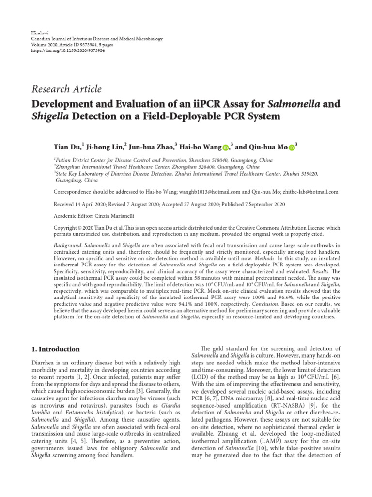 Development and Evaluation of An IiPCR Assay For Salmonella and ...