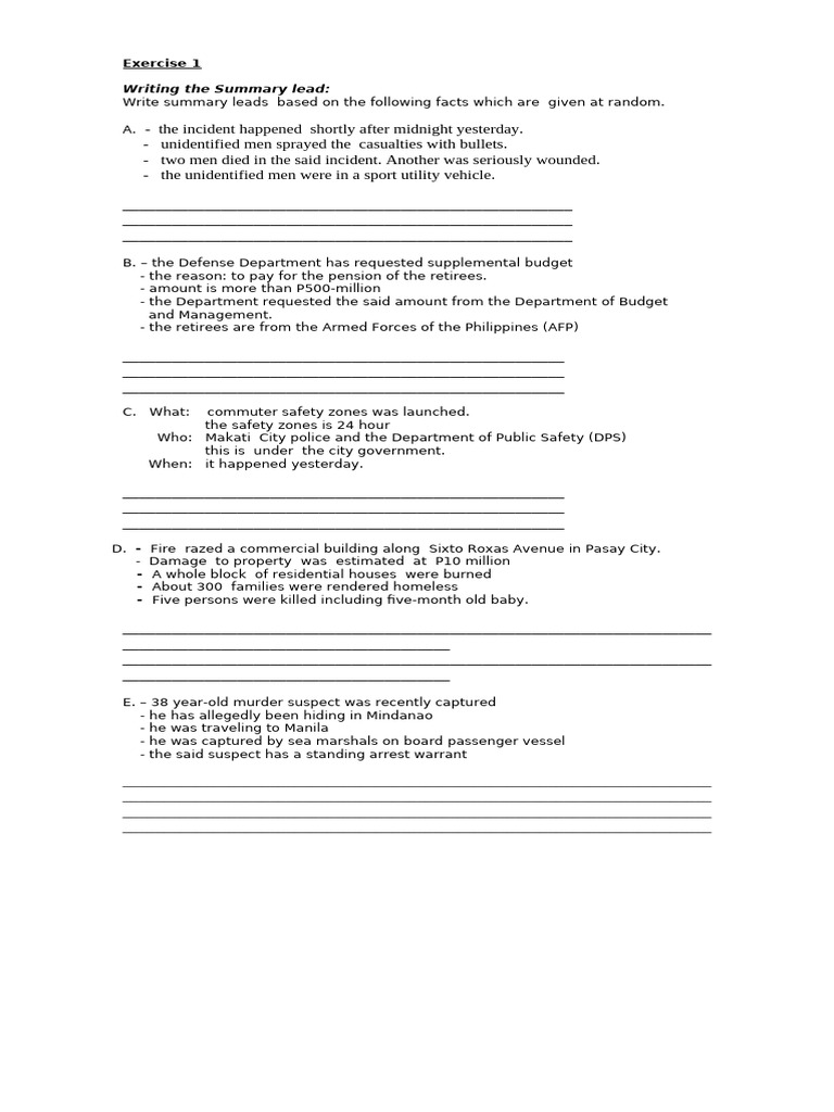 Exercise 1 Lead Writing | PDF | Philippines